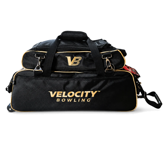 Picture of Velocity 3 Ball Triple Tote With Shoe Pouch Black Gold Bowling Bag